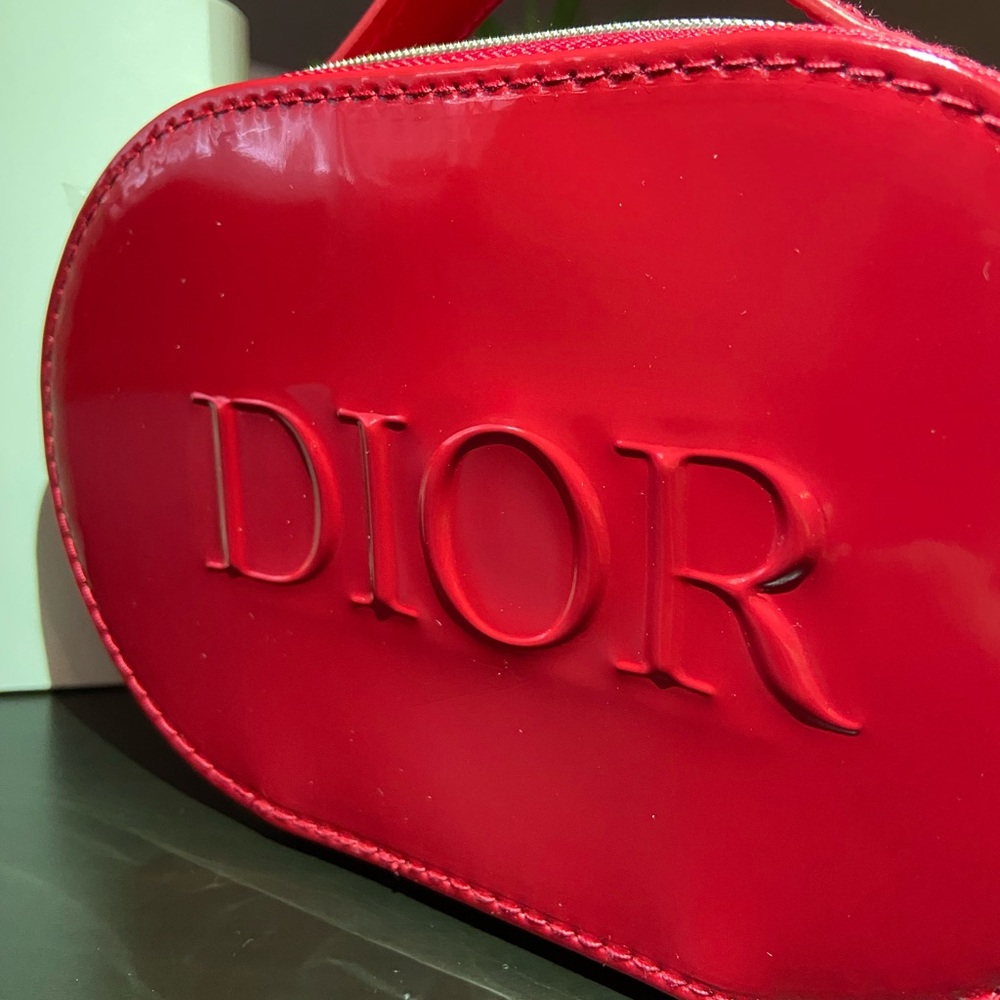 DIOR Beauty Red Cosmetic Makeup Bag Pouch With Handle NEW! - Picture 6 of 7